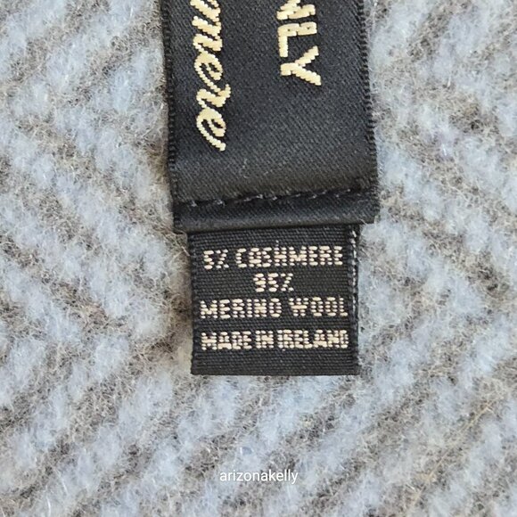 John Hanly Merino Wool & Cashmere Herringbone Scarf Grey Blue Thick Ireland - Picture 5 of 13